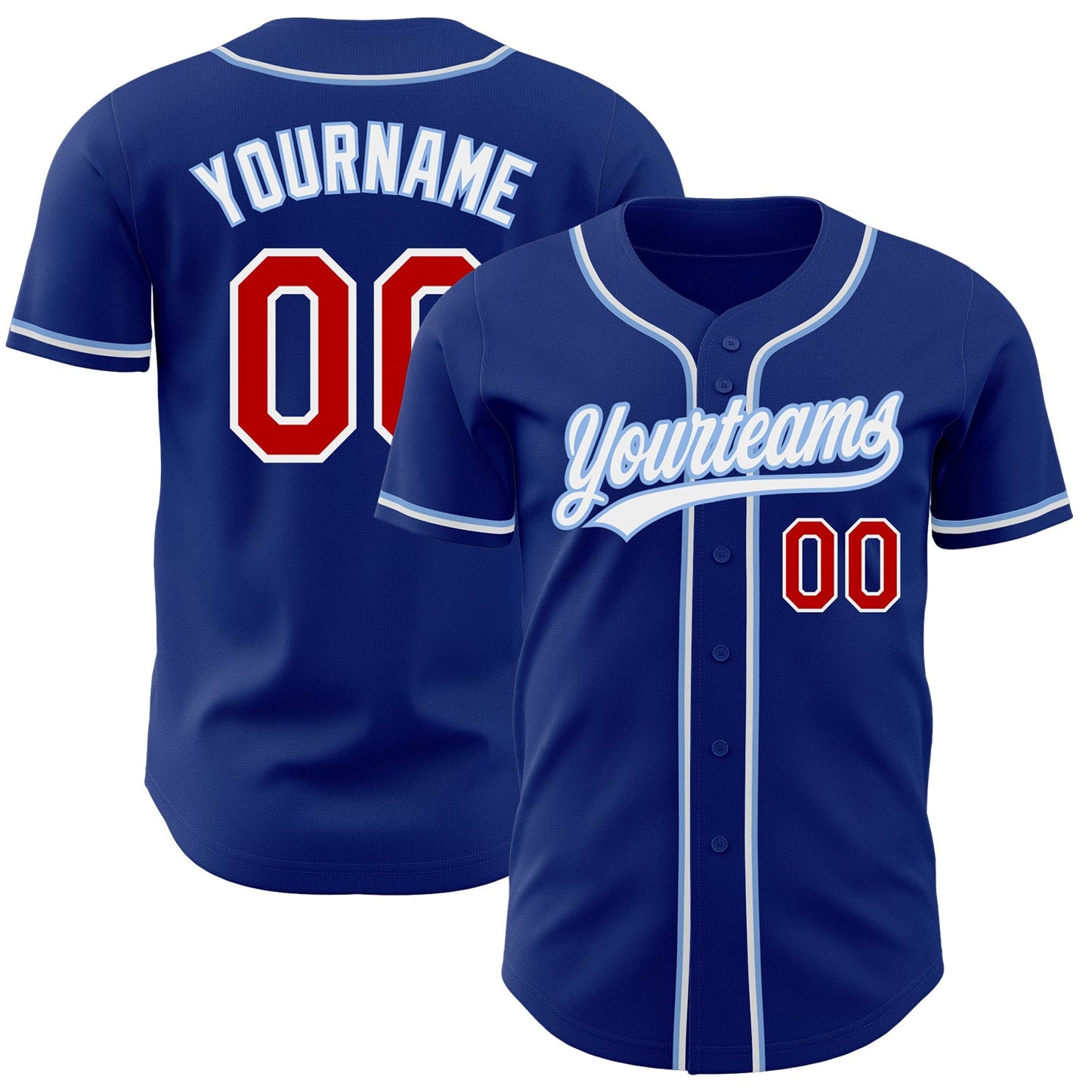 Custom Royal Red-Light Blue Authentic Baseball Jersey - Main View