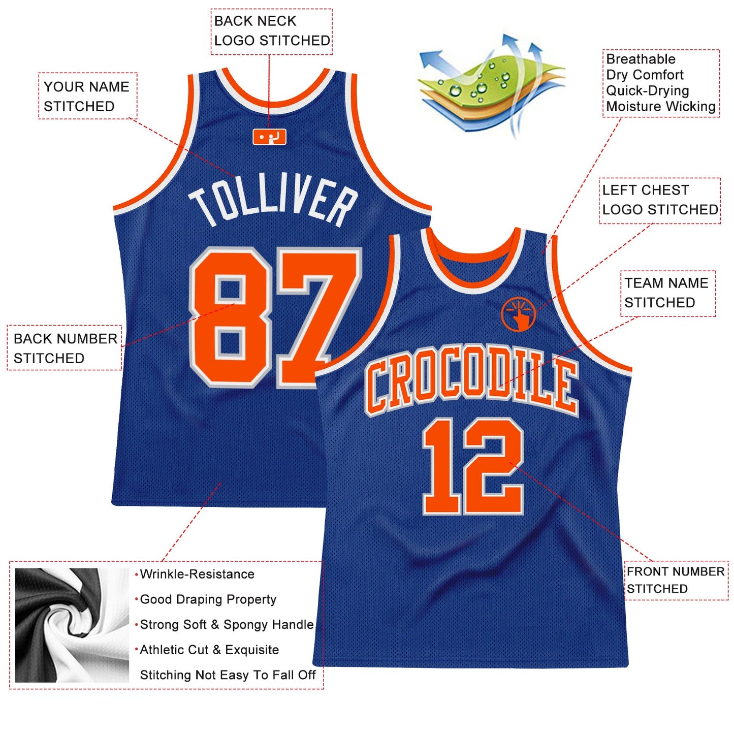 Custom Royal Orange-Gray Authentic Throwback Basketball Jersey view 2