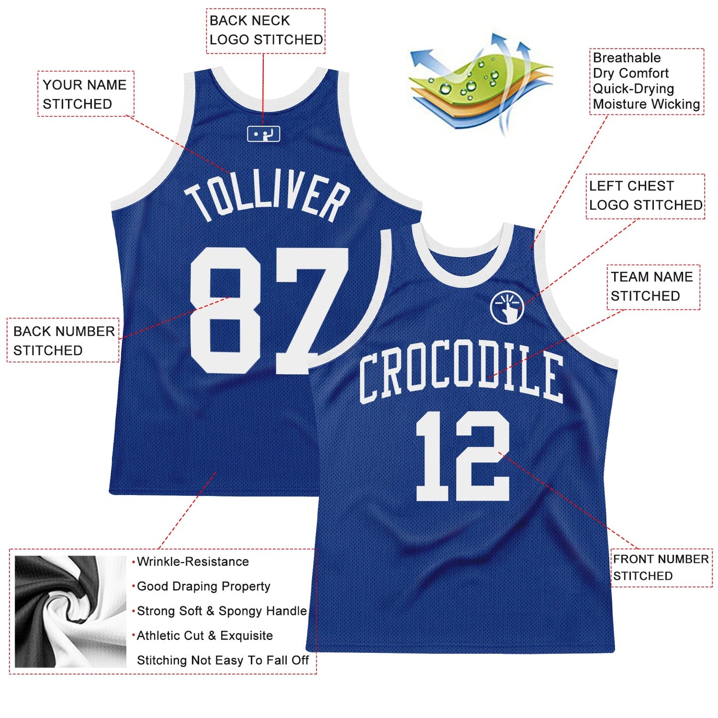 Custom Royal White Authentic Throwback Basketball Jersey view 2