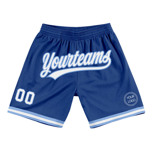 Custom Royal White-Light Blue Authentic Throwback Basketball Shorts - Main View