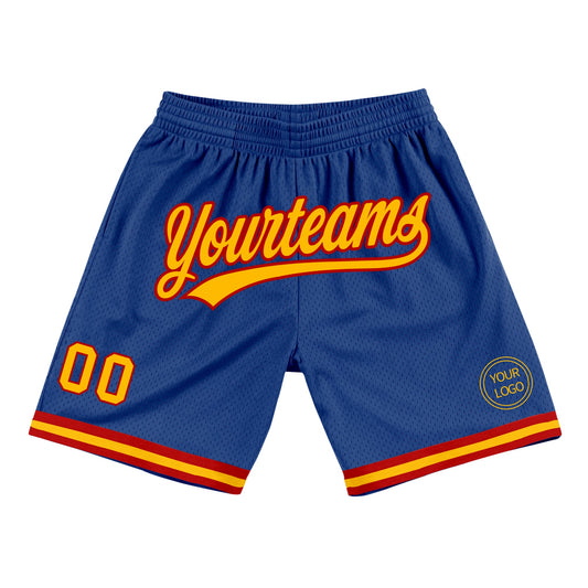 Custom Royal Gold-Red Authentic Throwback Basketball Shorts - Main View