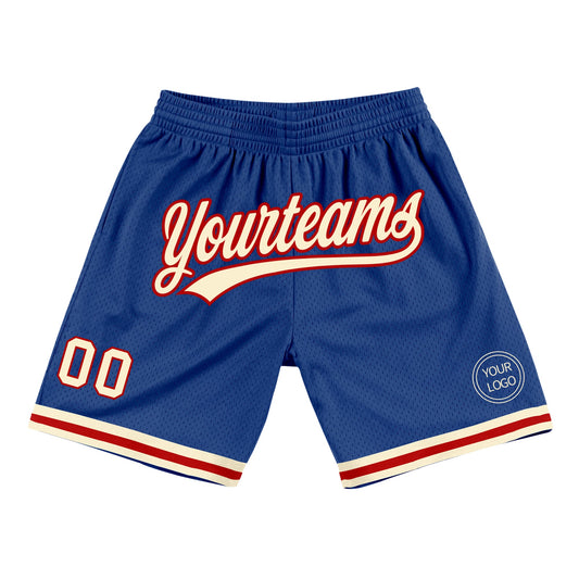 Custom Royal Cream-Red Authentic Throwback Basketball Shorts - Main View