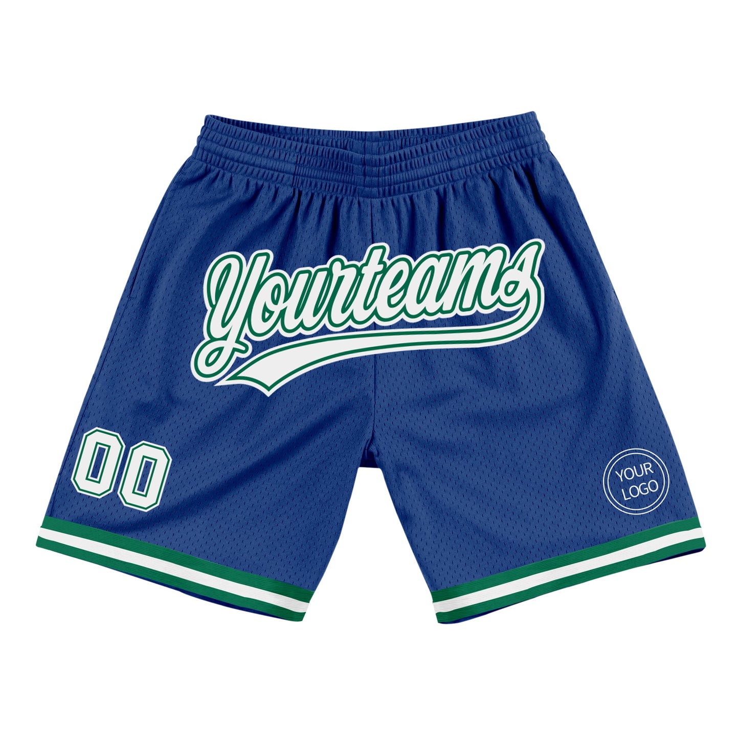 Custom Royal White-Kelly Green Authentic Throwback Basketball Shorts - Main View