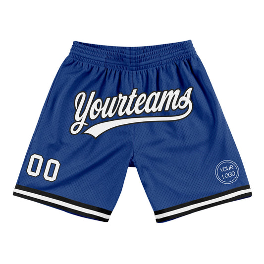 Custom Royal White-Black Authentic Throwback Basketball Shorts - Main View