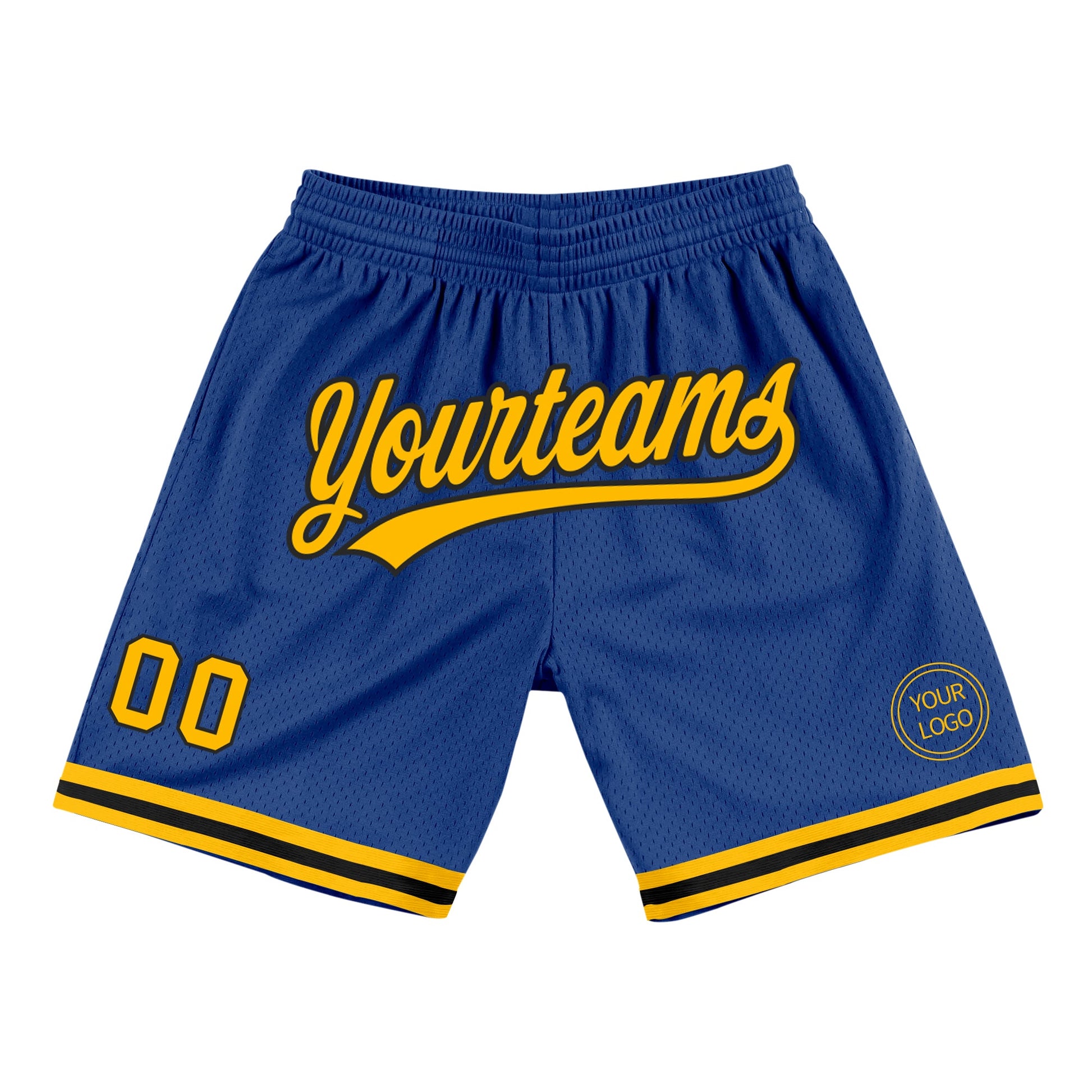 Custom Royal Gold-Black Authentic Throwback Basketball Shorts - Main View
