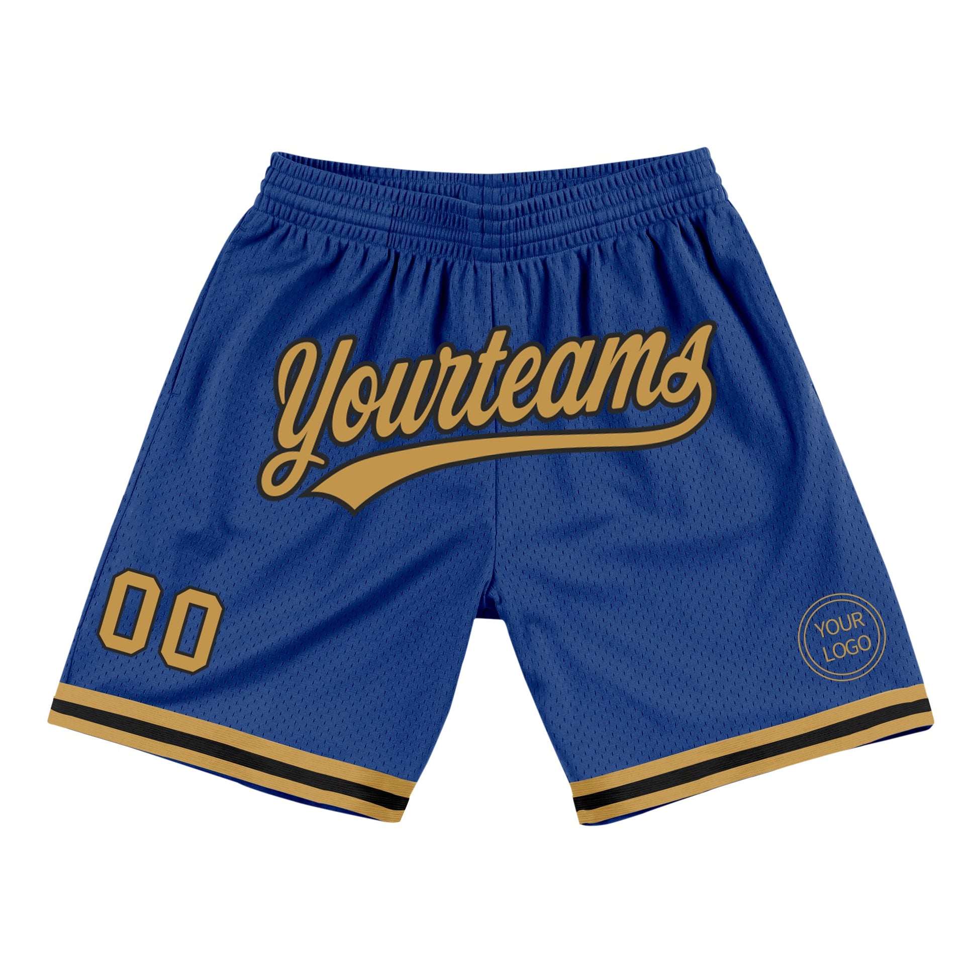 Custom Royal Old Gold-Black Authentic Throwback Basketball Shorts - Main View