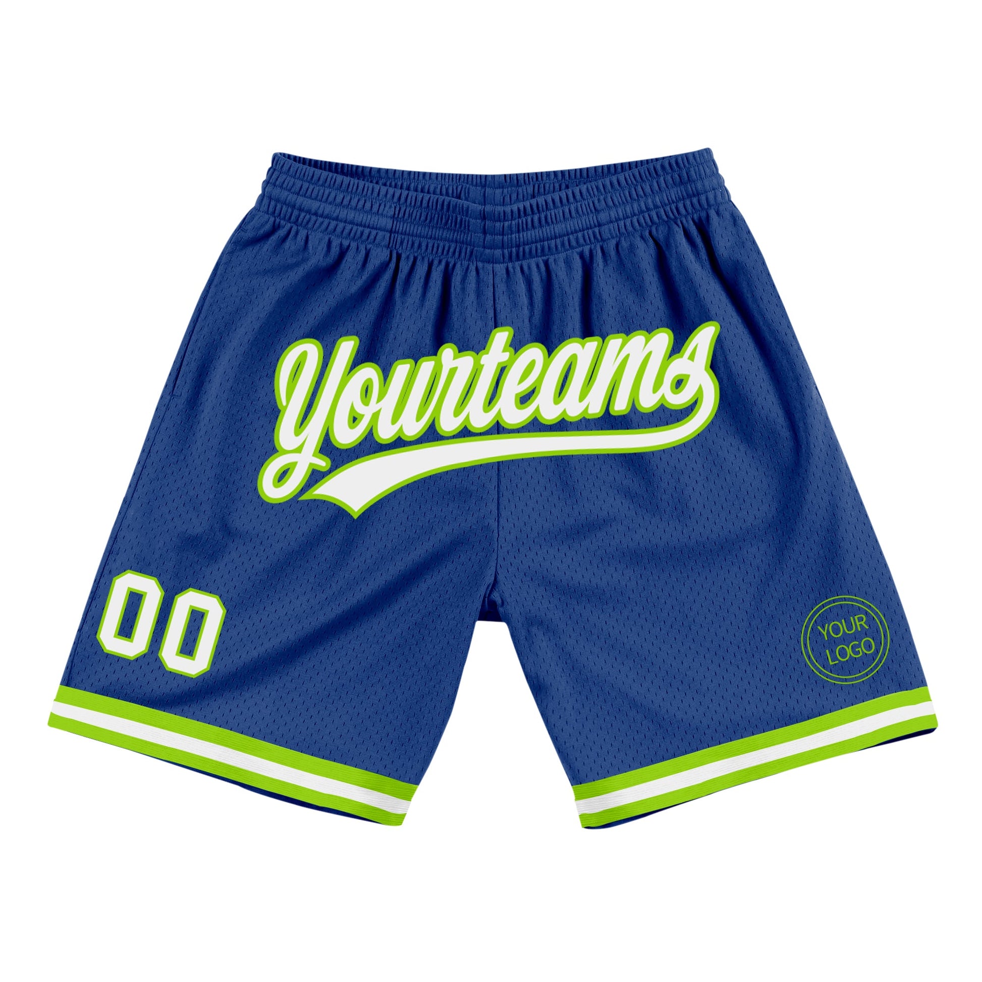 Custom Royal White-Neon Green Authentic Throwback Basketball Shorts - Main View