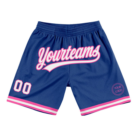 Custom Royal White-Pink Authentic Throwback Basketball Shorts - Main View