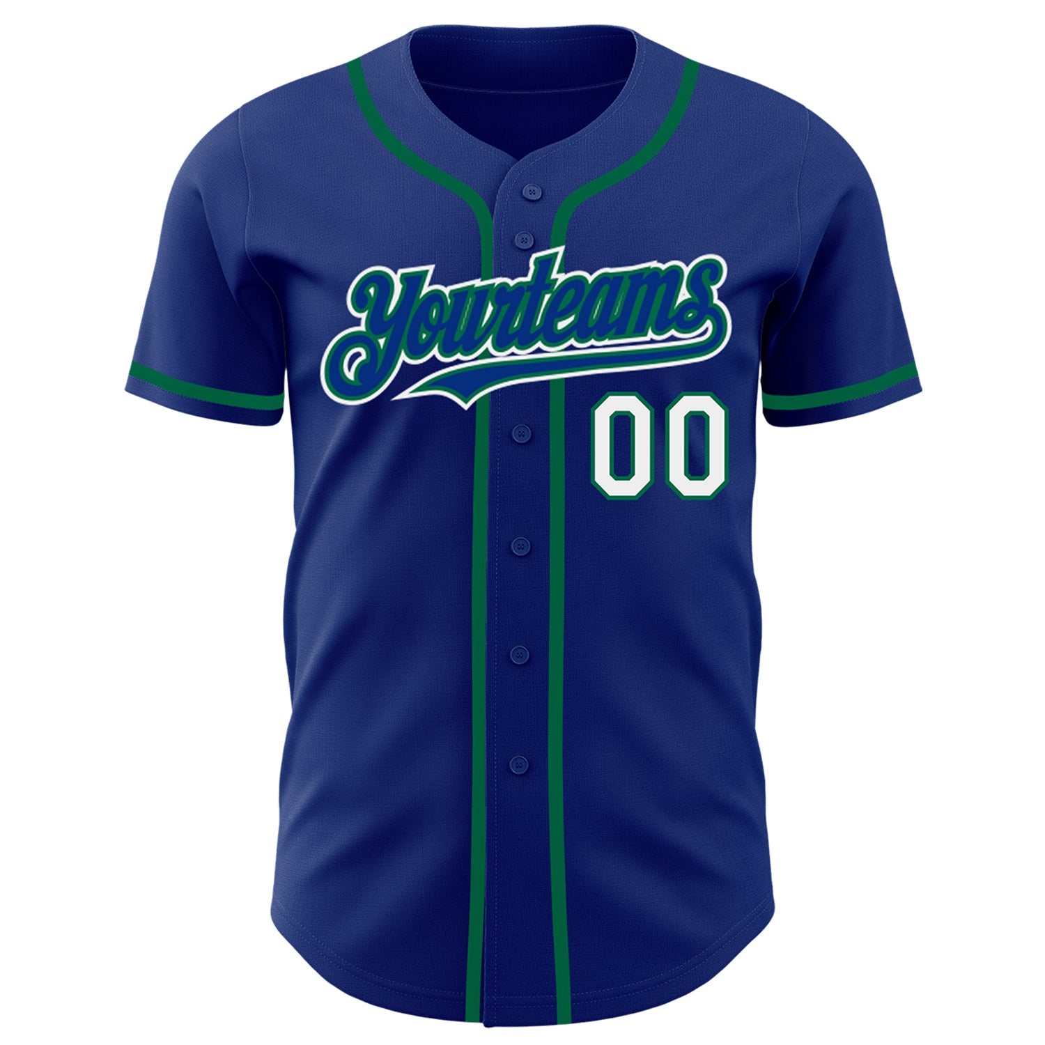 Custom Royal White-Kelly Green Authentic Baseball Jersey view 2