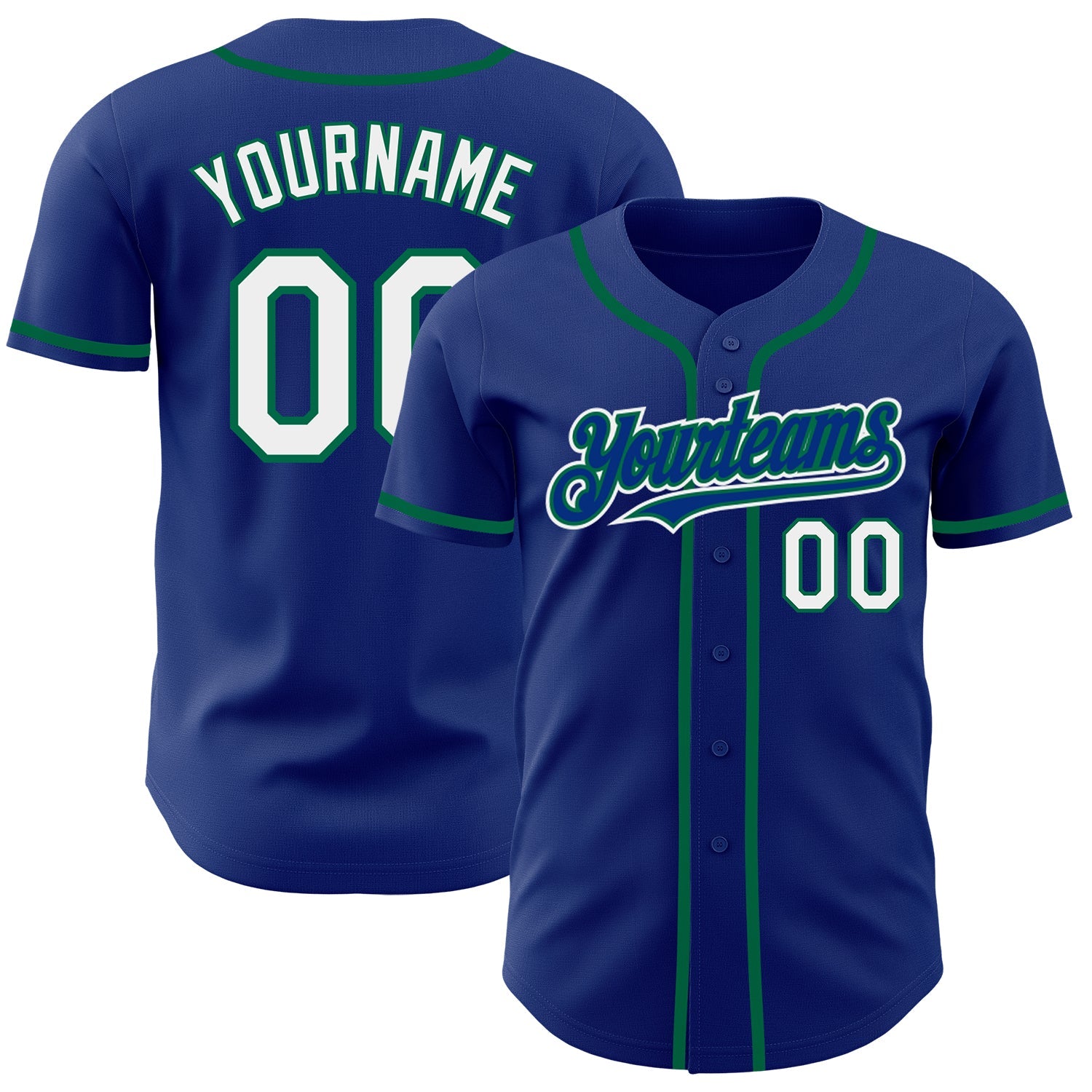 Custom Royal White-Kelly Green Authentic Baseball Jersey - Main View