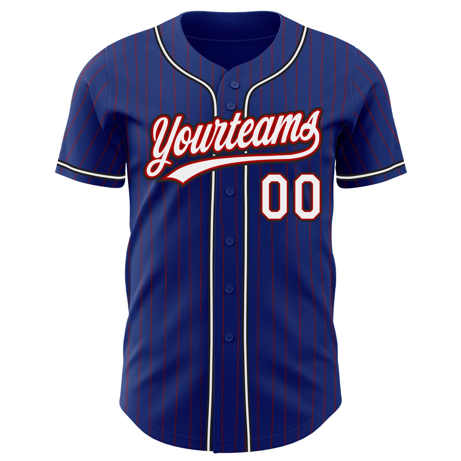 Custom Royal Red Pinstripe White-Black Authentic Baseball Jersey view 2