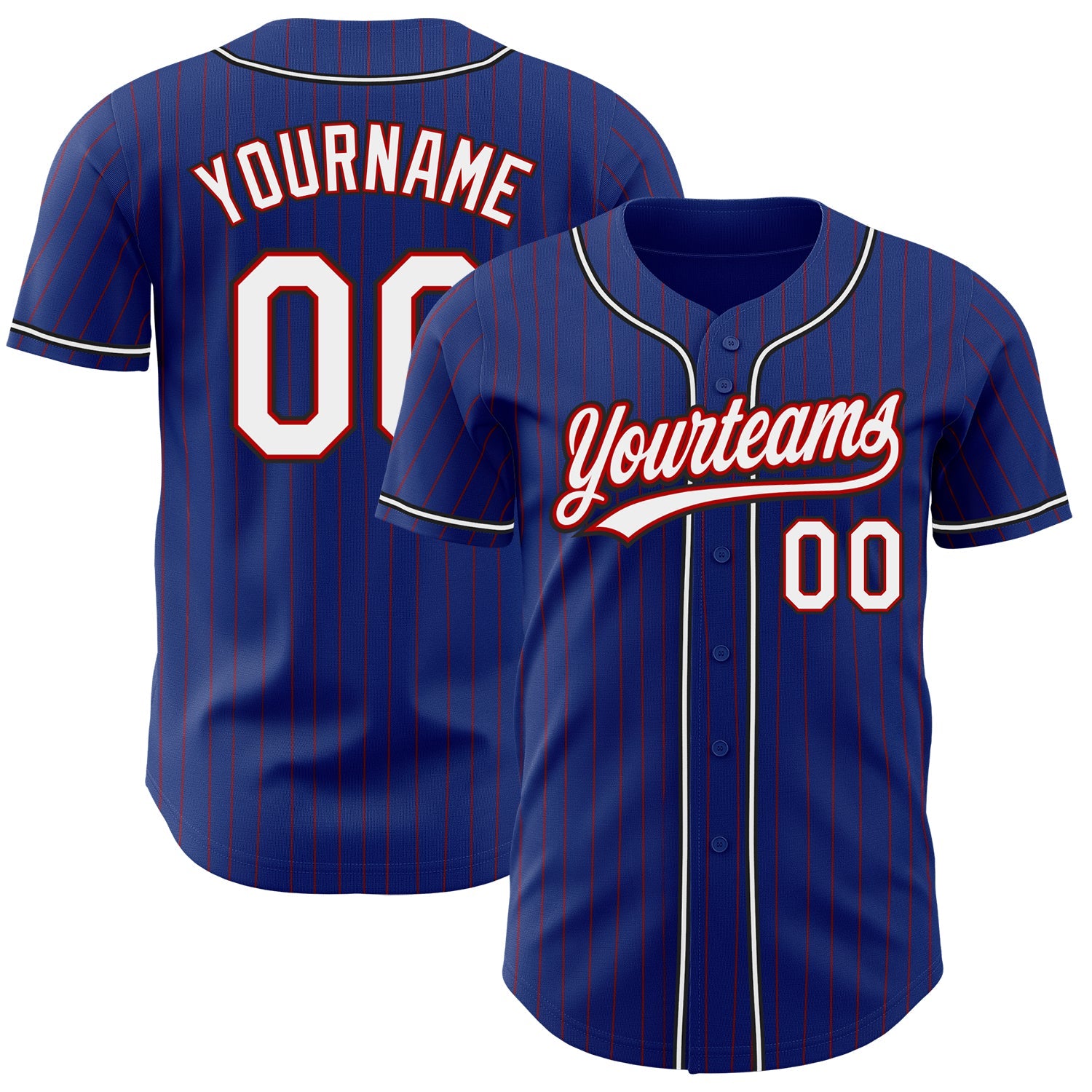 Custom Royal Red Pinstripe White-Black Authentic Baseball Jersey - Main View