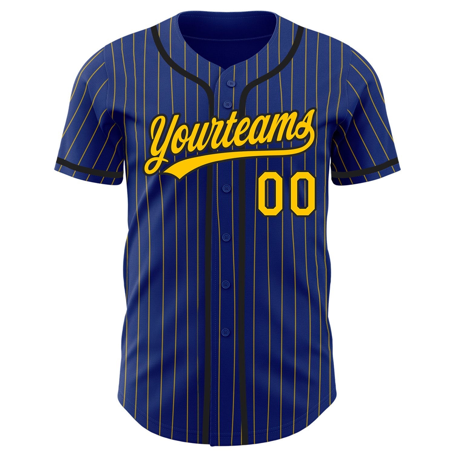 Custom Royal Yellow Pinstripe Black Authentic Baseball Jersey view 2