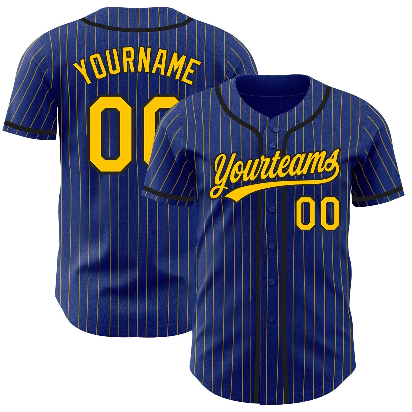 Custom Royal Yellow Pinstripe Black Authentic Baseball Jersey - Main View