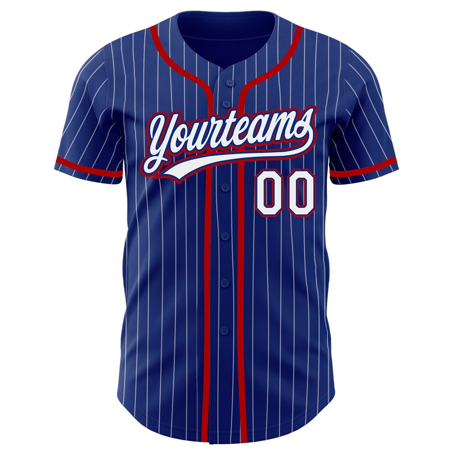 Custom Royal White Pinstripe Red Authentic Baseball Jersey view 3