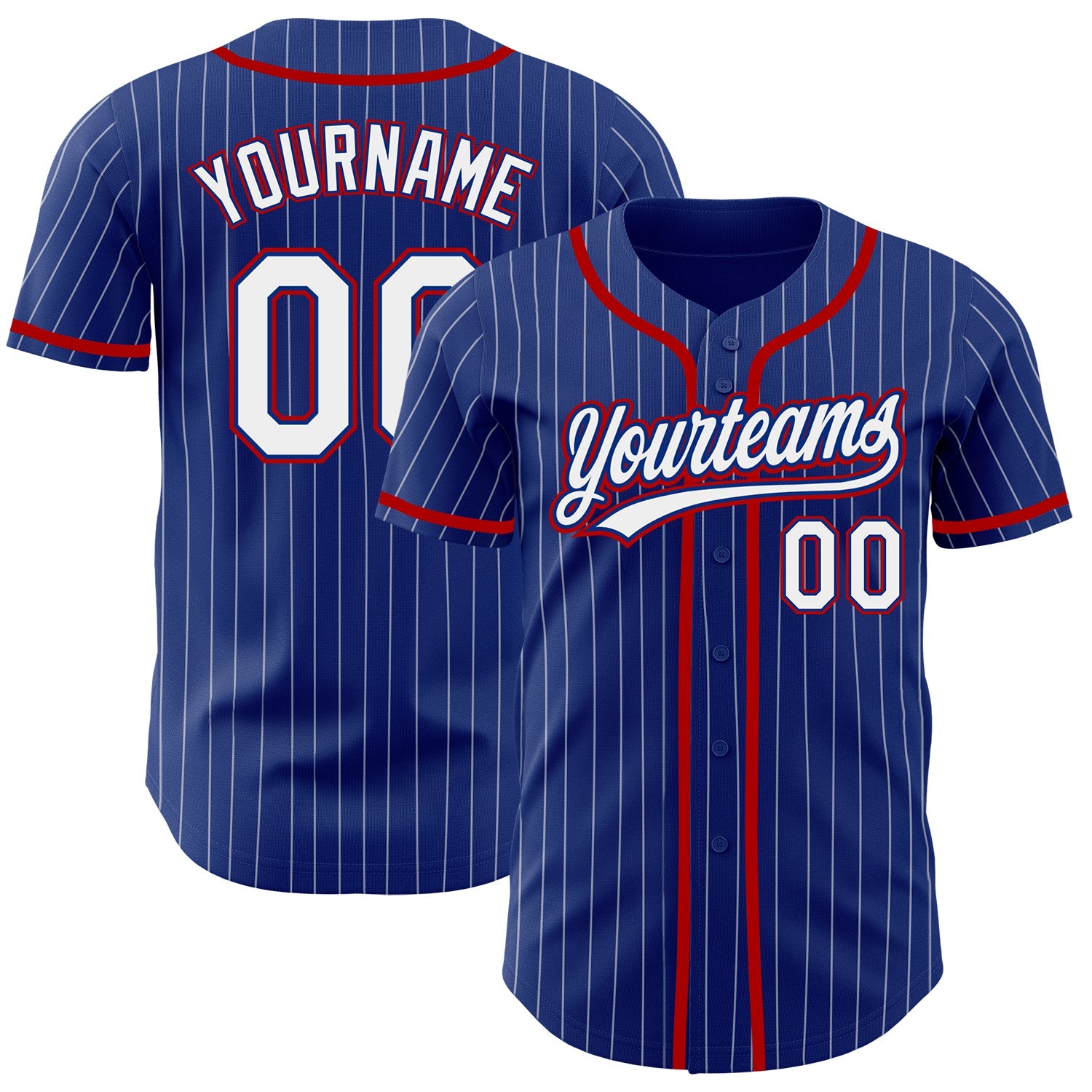 Custom Royal White Pinstripe Red Authentic Baseball Jersey - Main View