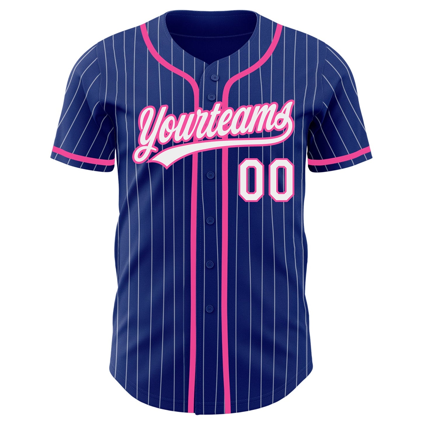 Custom Royal White Pinstripe Pink Authentic Baseball Jersey view 2