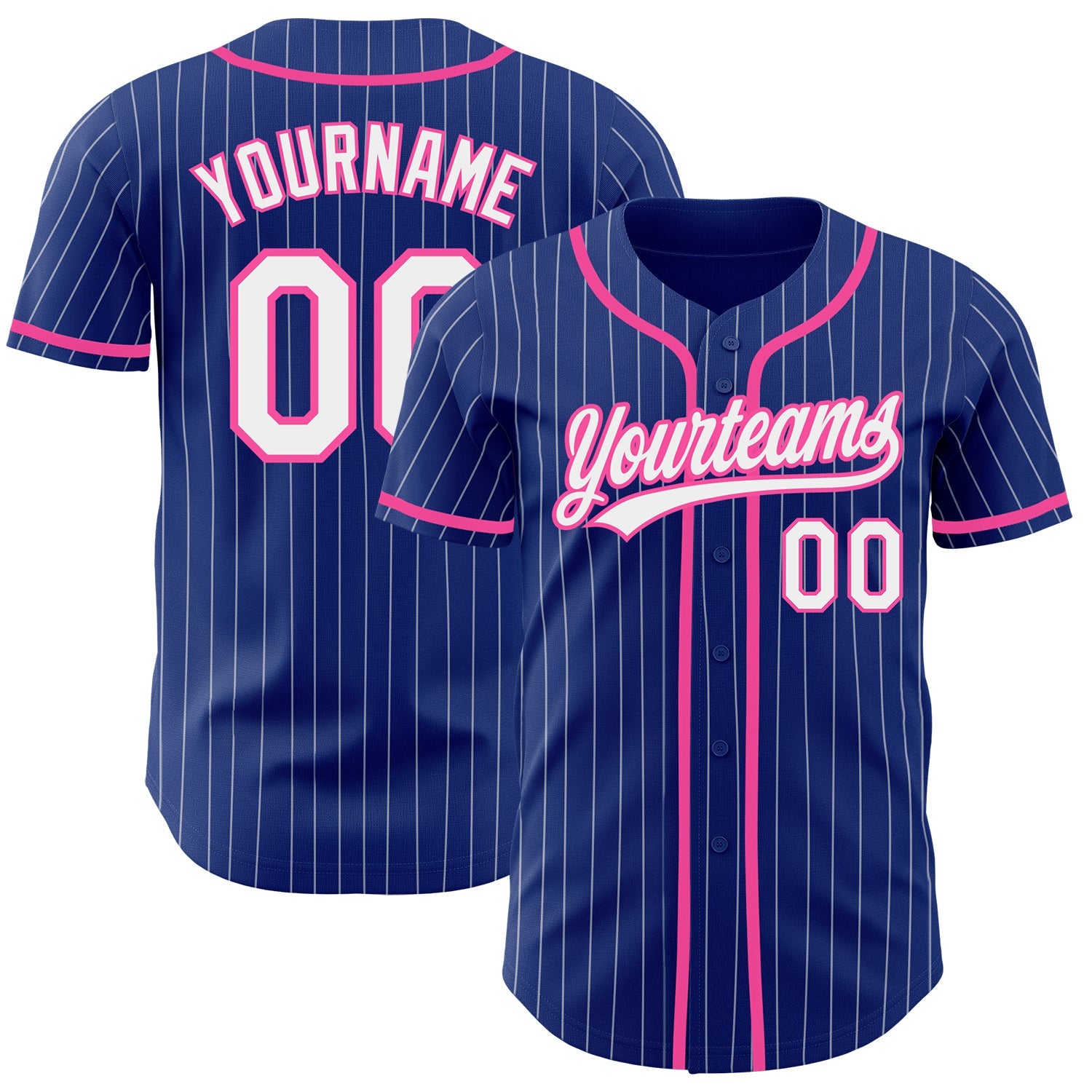 Custom Royal White Pinstripe Pink Authentic Baseball Jersey - Main View