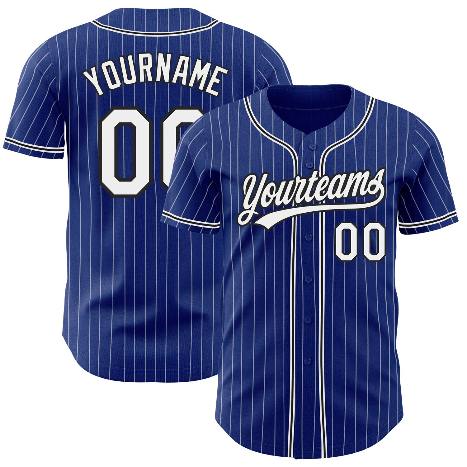 Custom Royal White Pinstripe Black Authentic Baseball Jersey - Main View