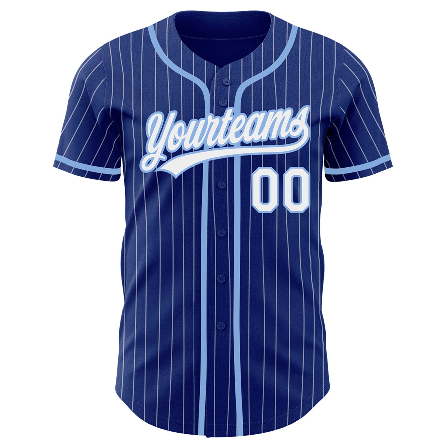 Custom Royal White Pinstripe Light Blue Authentic Baseball Jersey view 2