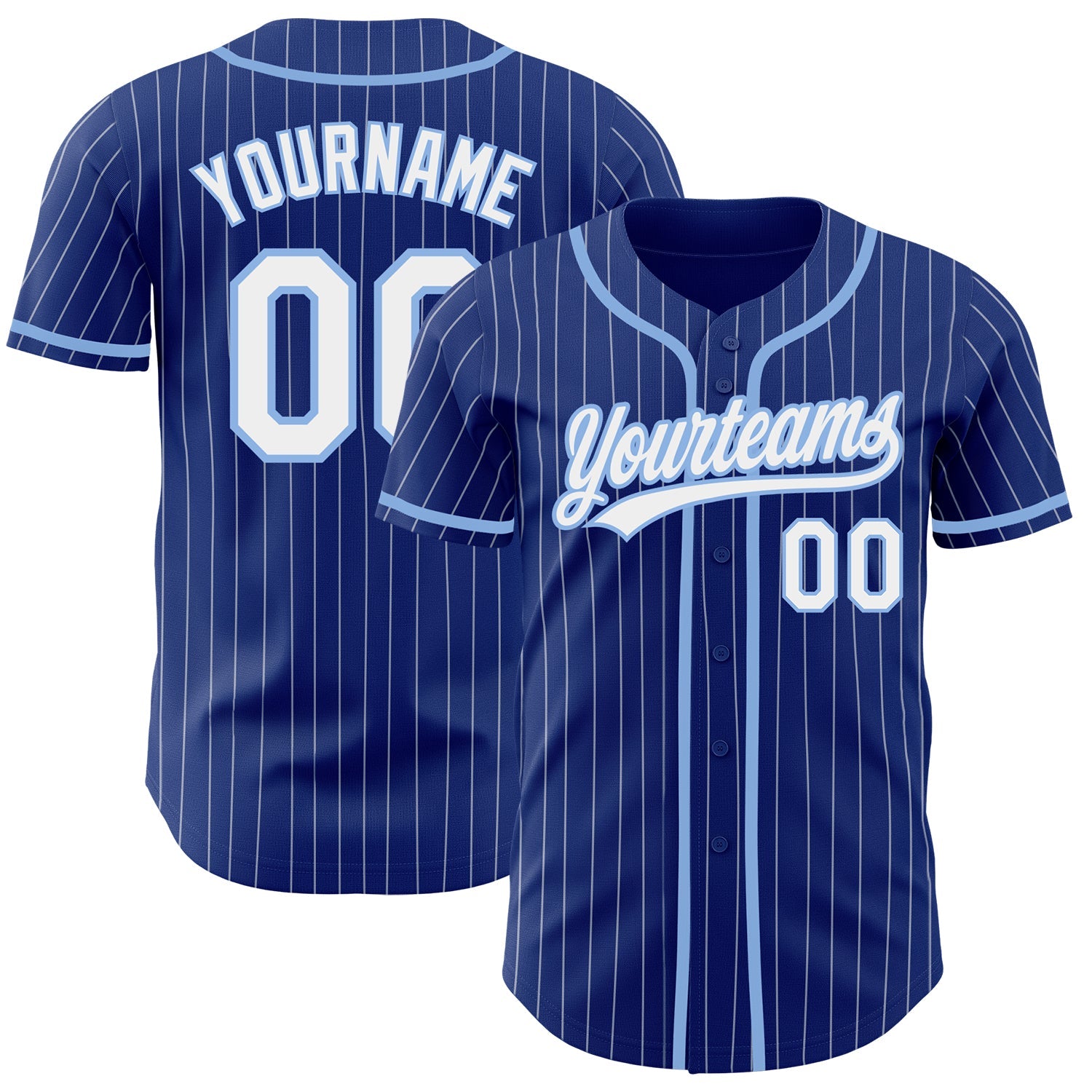 Custom Royal White Pinstripe Light Blue Authentic Baseball Jersey - Main View