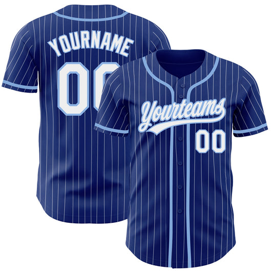 Custom Royal White Pinstripe Light Blue Authentic Baseball Jersey - Main View