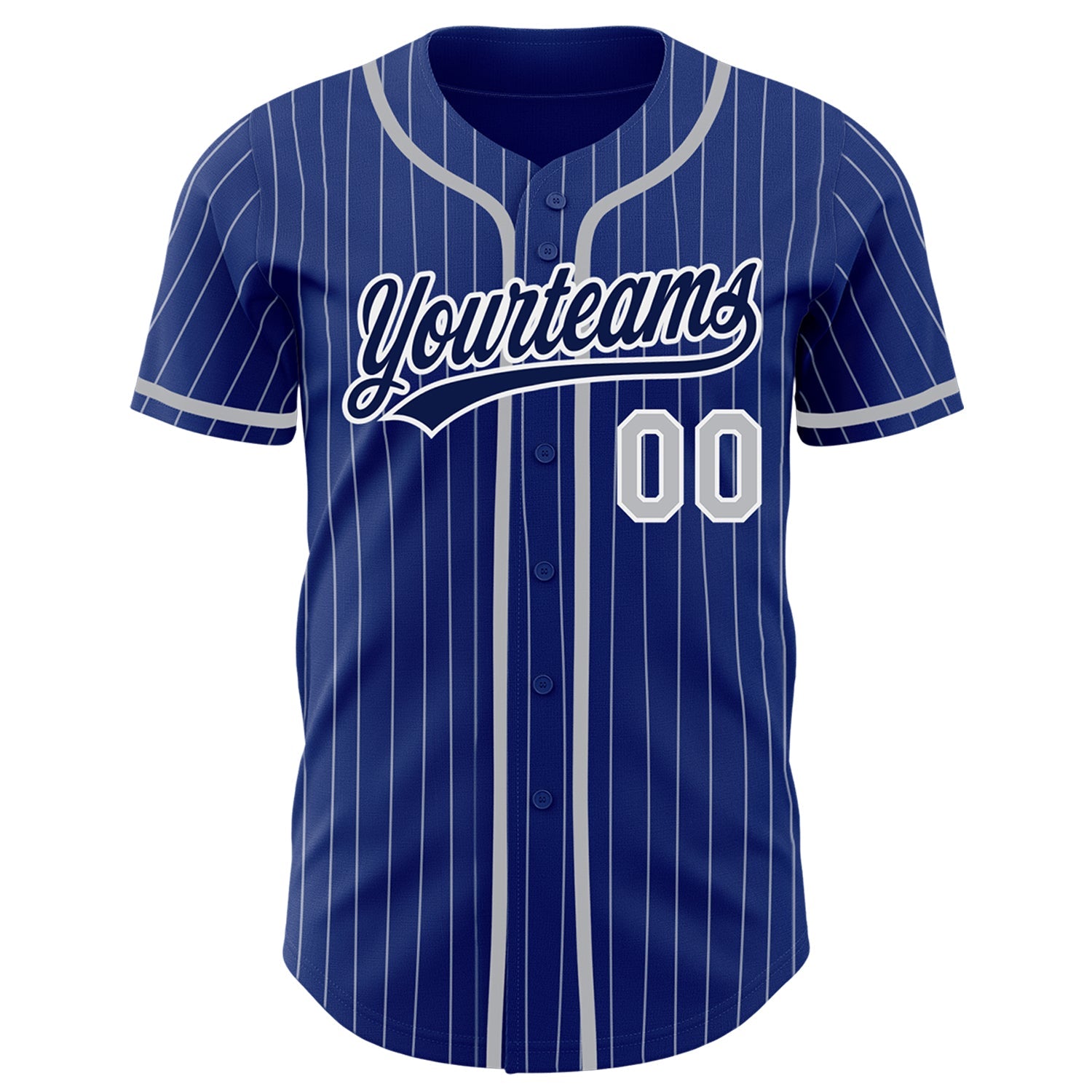 Custom Royal White Pinstripe Gray-Navy Authentic Baseball Jersey view 2