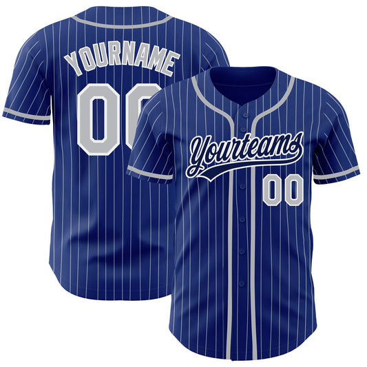 Custom Royal White Pinstripe Gray-Navy Authentic Baseball Jersey - Main View
