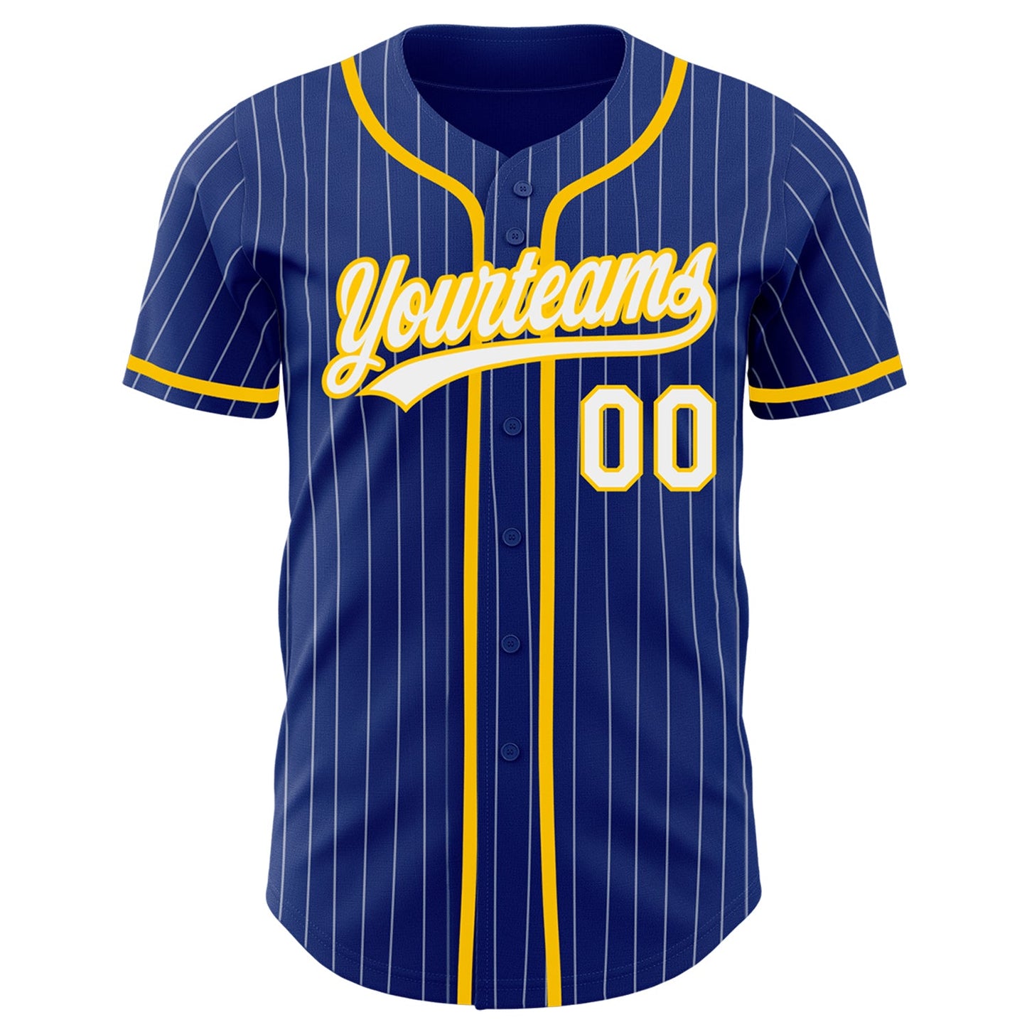 Custom Royal White Pinstripe Yellow Authentic Baseball Jersey view 2