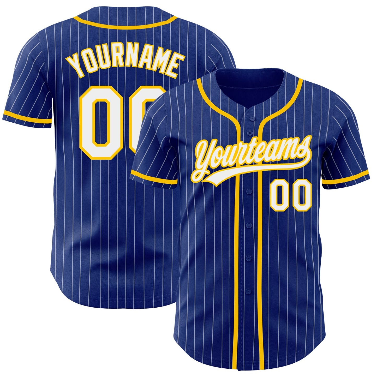 Custom Royal White Pinstripe Yellow Authentic Baseball Jersey - Main View