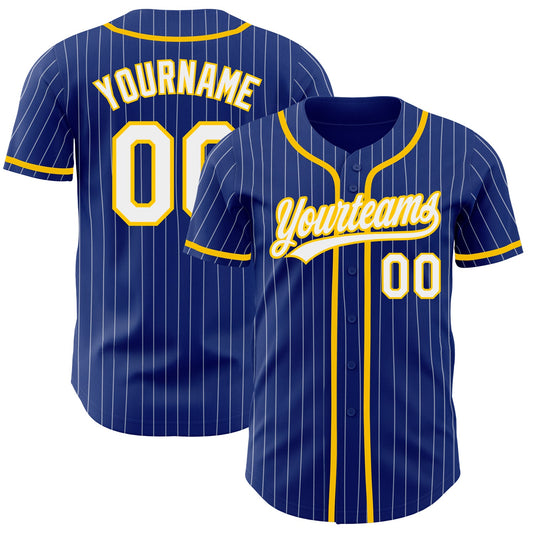 Custom Royal White Pinstripe Yellow Authentic Baseball Jersey - Main View
