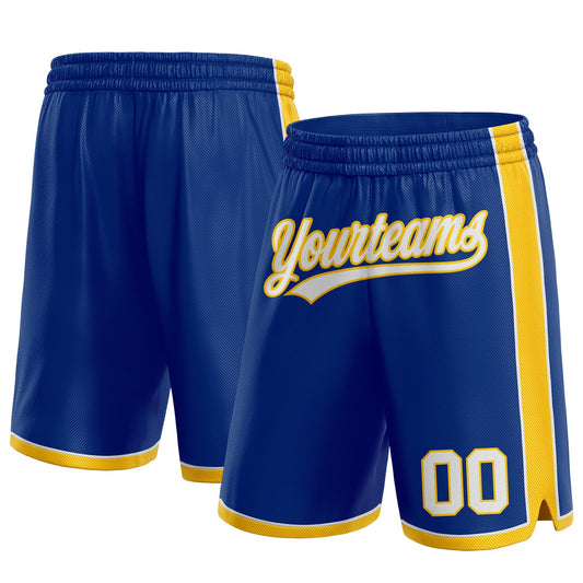 Custom Royal White-Yellow Authentic Basketball Shorts - Main View