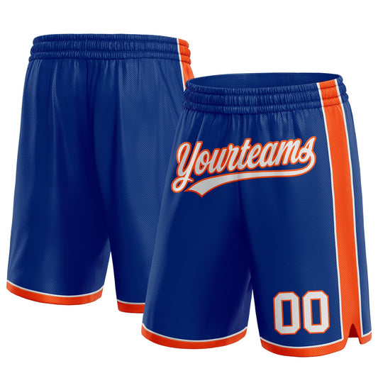 Custom Royal White-Orange Authentic Basketball Shorts - Main View