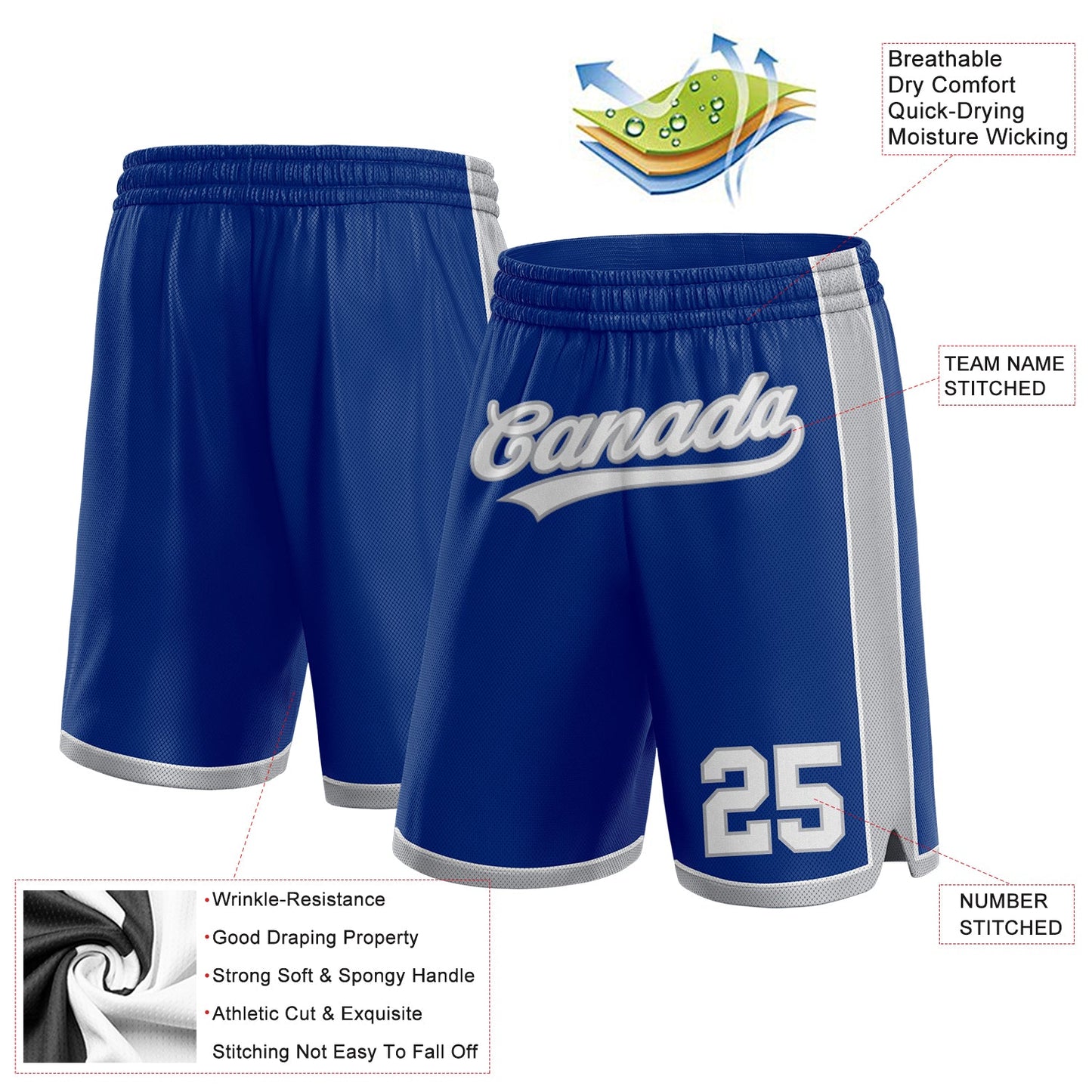 Custom Royal White-Gray Authentic Basketball Shorts view 2