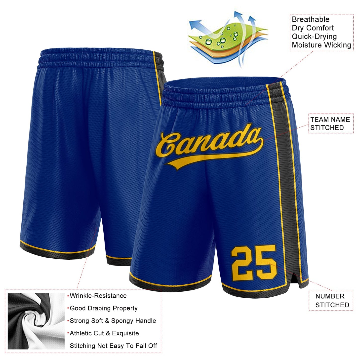 Custom Royal Yellow-Black Authentic Basketball Shorts view 2