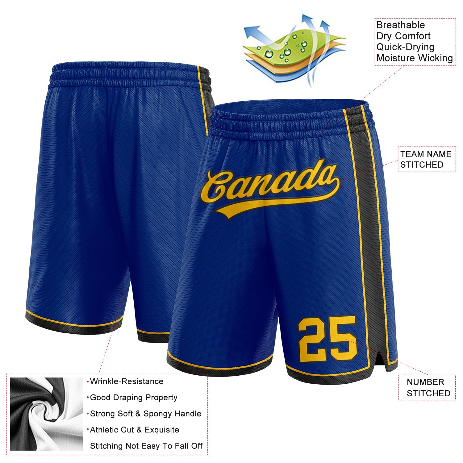 Custom Royal Yellow-Black Authentic Basketball Shorts view 2