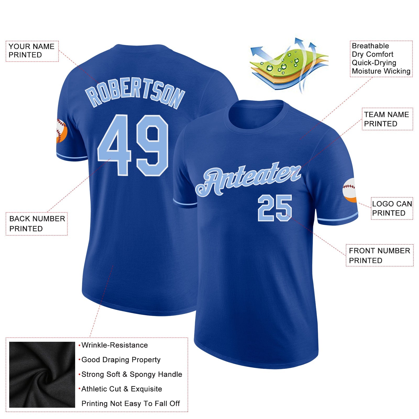 Custom Royal Light Blue-White Performance T-Shirt view 2