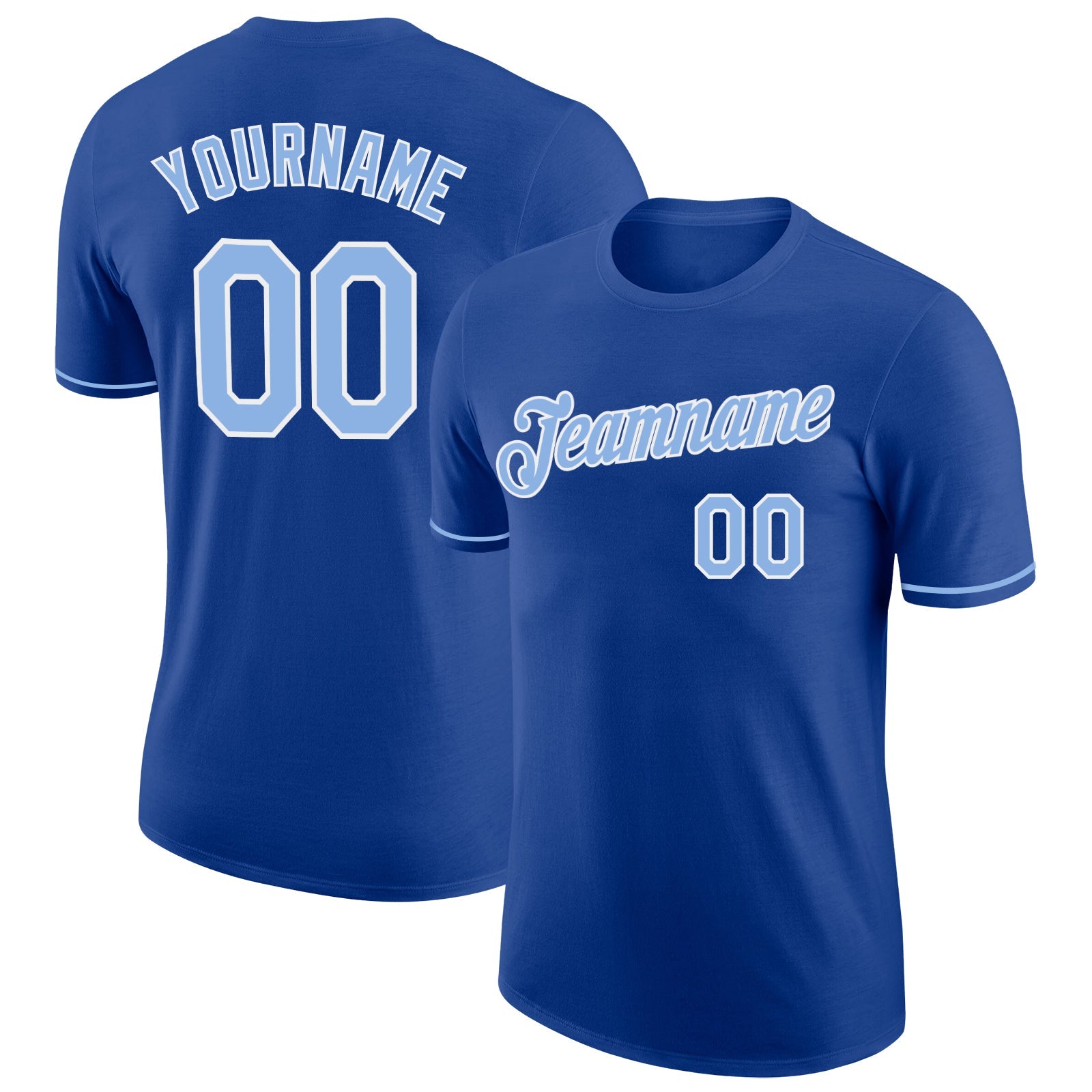Custom Royal Light Blue-White Performance T-Shirt - Main View