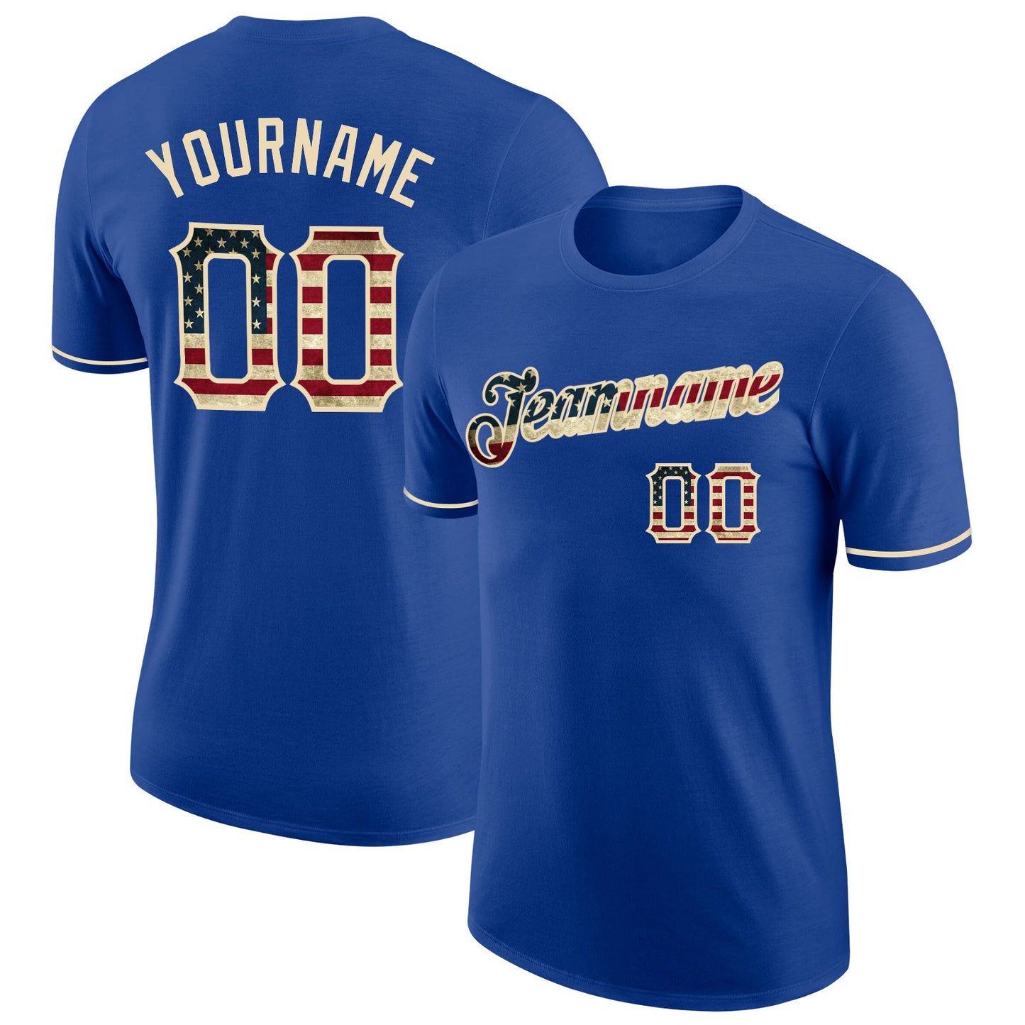 Custom Royal Vintage USA Flag-City Cream Performance T-Shirt - Main View