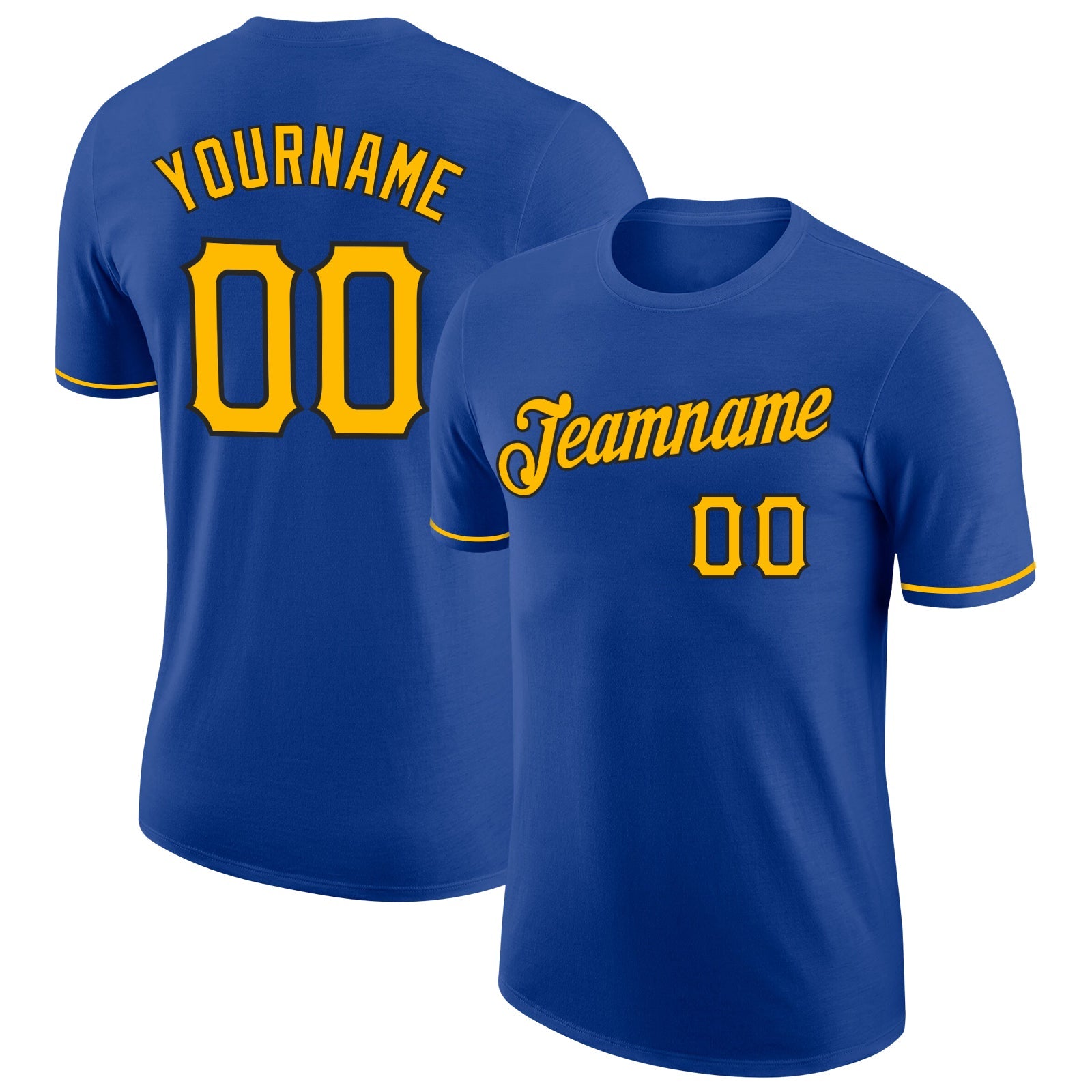 Custom Royal Gold-Black Performance T-Shirt - Main View
