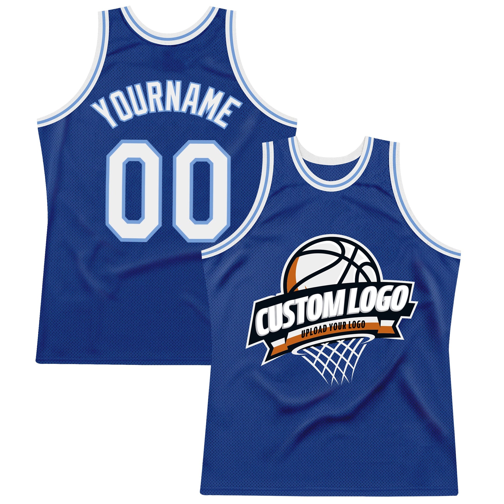 Custom Royal White-Light Blue Authentic Throwback Basketball Jersey - Main View