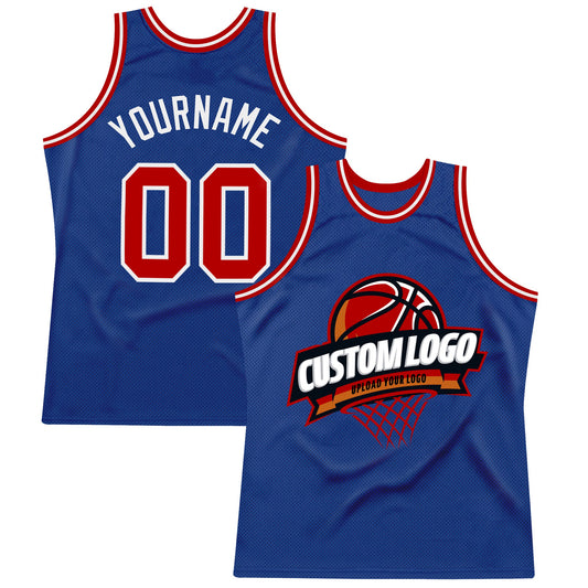 Custom Royal Red-White Authentic Throwback Basketball Jersey - Main View