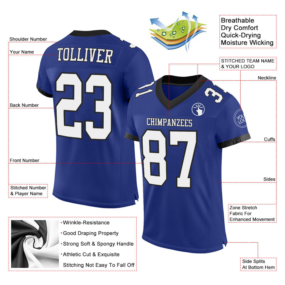 Custom Royal White-Balck Mesh Authentic Football Jersey view 2