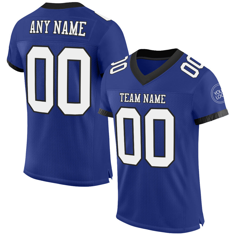 Custom Royal White-Balck Mesh Authentic Football Jersey - Main View