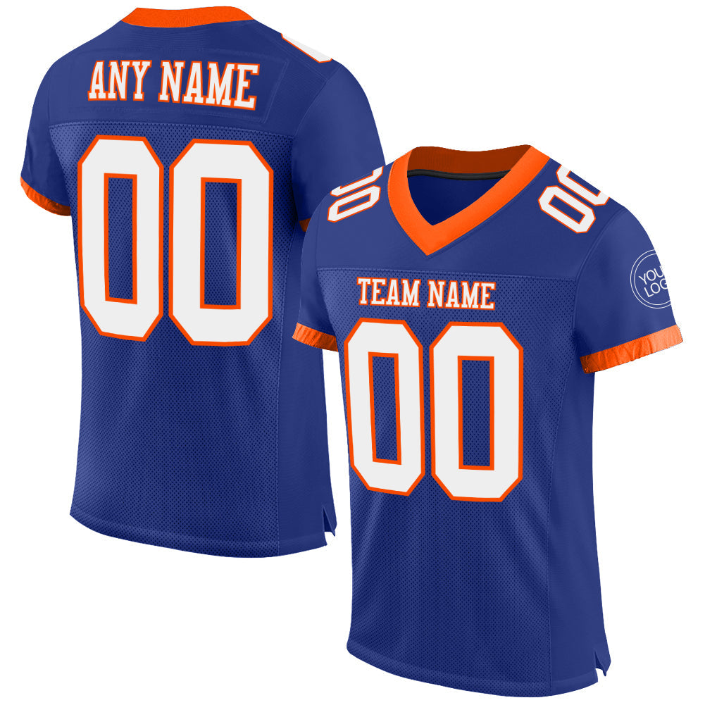 Custom Royal White-Orange Mesh Authentic Football Jersey - Main View