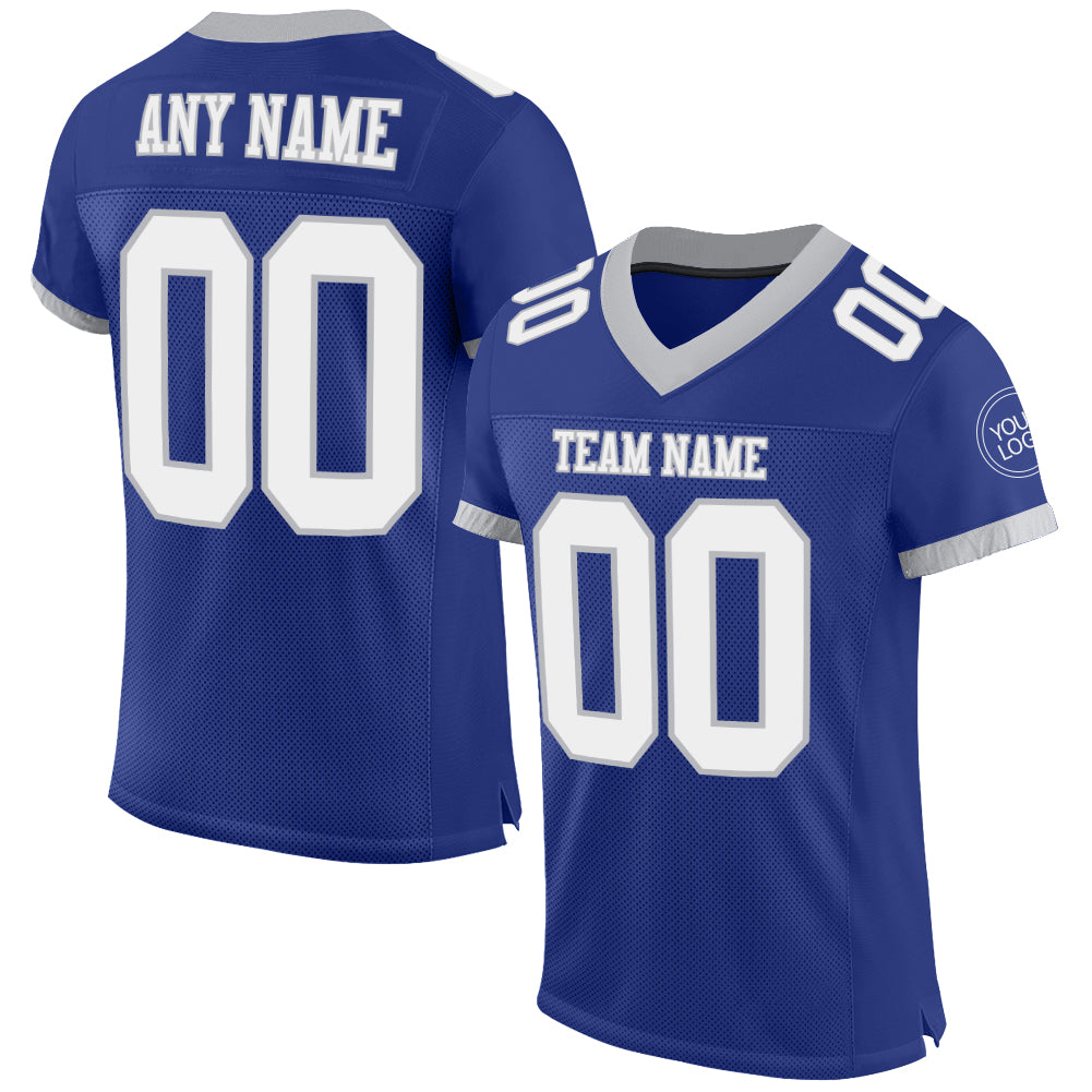 Custom Royal White-Gray Mesh Authentic Football Jersey - Main View