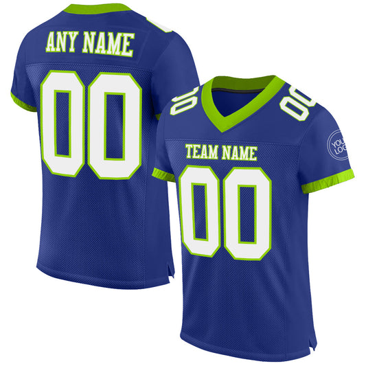 Custom Royal White-Neon Green Mesh Authentic Football Jersey - Main View