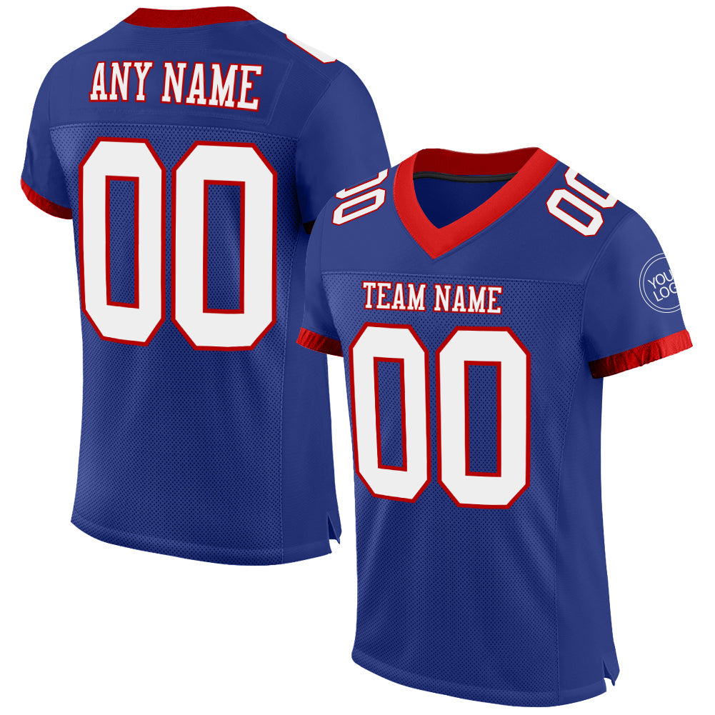 Custom Royal White-Red Mesh Authentic Football Jersey - Main View