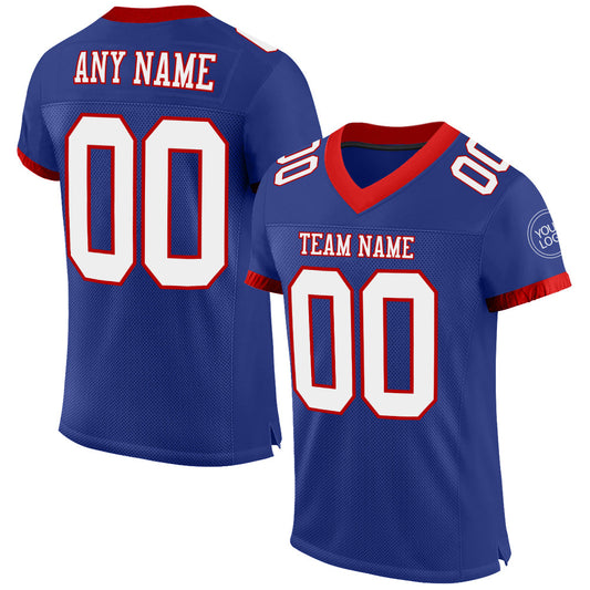 Custom Royal White-Red Mesh Authentic Football Jersey - Main View