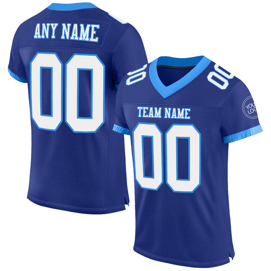 Custom Royal White-Powder Blue Mesh Authentic Football Jersey - Main View
